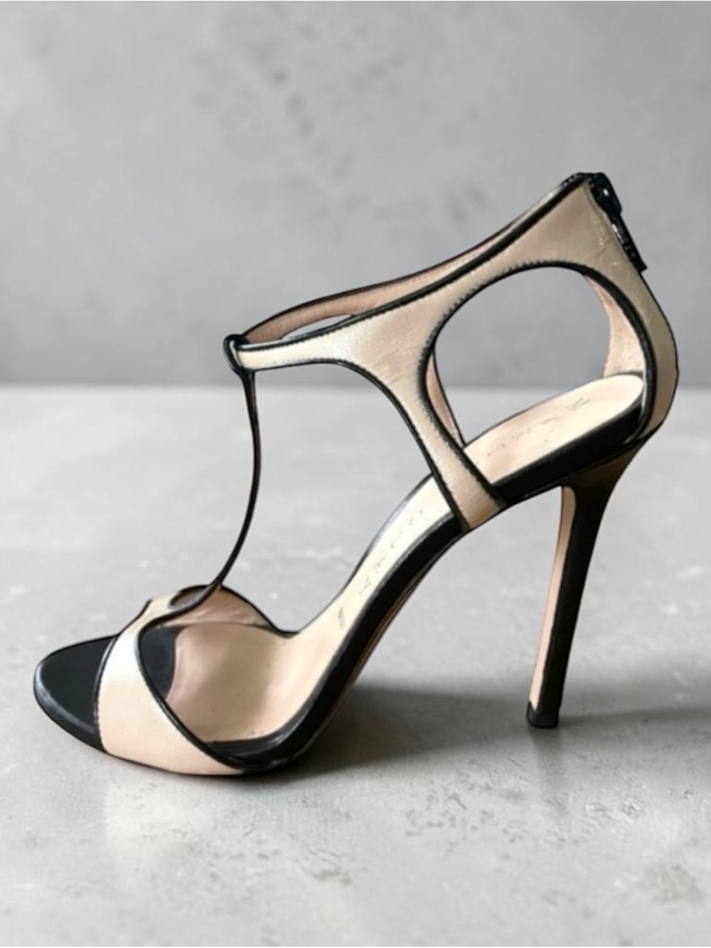 MARTIN CLAY HEELS STILETTO SANDALS BLUSH BLACK T-STRAP SIZE 36